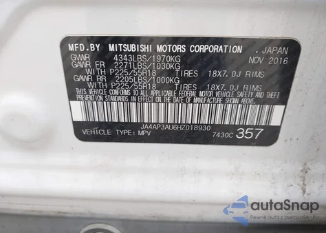 2017 Mitsubishi Outlander Sport 2.0 Es из США, поврежденный, VIN JA4AP3AU6HZ018930